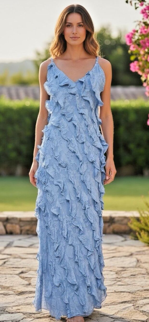BHLDN Anthropologie NEW powder blue summer maxi dress sz 12 feminine cottagecore